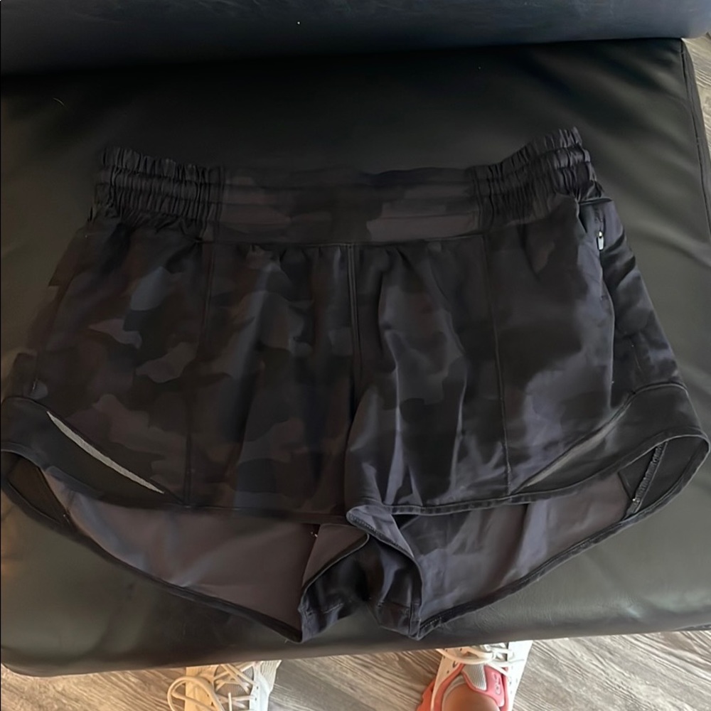 High Waisted Black Camo Lululemon 2.5 Shorts
